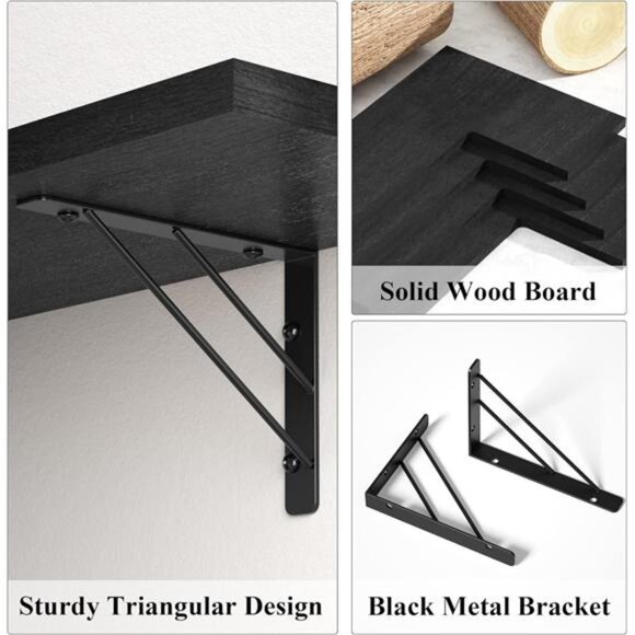 Corner Shelf Wall Mounted,Floating Wall Shelves for Storage,Rustic Wood Hanging - Picture 6 of 7